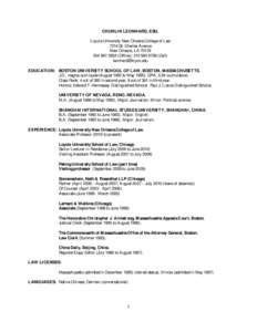 CHUNLI N LEONHARD, ESQ. Loyola University New Orleans College of Law 7214 St. Charles Avenue New Orleans, LA[removed]5854 (Office); [removed]Cell) [removed]