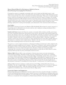 Rhode Island Housing Master Planned/Mixed Use Development: Models for Success Rental Housing: Encouraging New Production Page 2 of 4  Master-Planned/Mixed Use Development: Models for Success