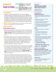 Lesson 2: Farm to Plate TOTAL TIME REQUIRED: 190 minutes / 3 sessions Session 1: Getting Started 30 min; Activity I “The Farm to Plate Game” 40 min (Science/