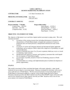 LMFS-1 (RFP[removed]LIGNITE MARKETING FEASIBILITY STUDY CONTRACTOR: J. E. Sinor Consultants, Inc.