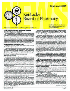 September[removed]Kentucky Board of Pharmacy Spindletop Administration Building 2624 Research Park Dr, Suite 302