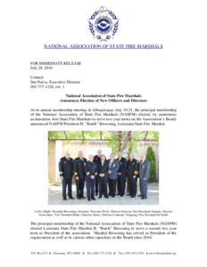 NATIONAL ASSOCIATION OF STATE FIRE MARSHALS  FOR IMMEDIATE RELEASE July 28, 2016 Contact: Jim Narva, Executive Director