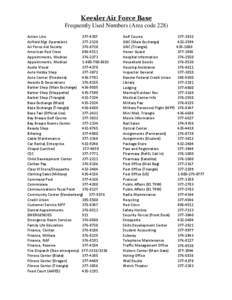 Keesler Air Force Base Frequently Used Numbers (Area code 228) Action Line[removed]Airfield Mgt Operations[removed]