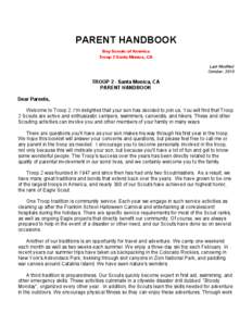 PARENT HANDBOOK Boy Scouts of America Troop 2 Santa Monica, CA Last Modified October, 2010