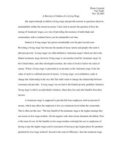 Diane Couraud Fair Trade Nov 29,2003 A Breviary of Studies of a Living Wage My report attempts to define a living wage and provide answers to questions about its sustainability within the current economy. I also seek to 