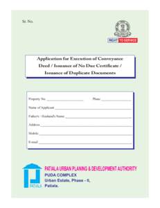 Sr. No.  RIGHT TO SERVICE Application for Execution of Conveyance Deed / Issuance of No Due Certificate /
