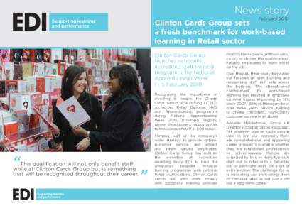 News story February 2010 Clinton Cards Group sets a fresh benchmark for work-based learning in Retail sector
