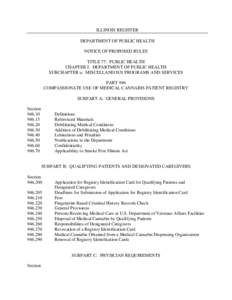 ILLINOIS REGISTER DEPARTMENT OF PUBLIC HEALTH NOTICE OF PROPOSED RULES TITLE 77: PUBLIC HEALTH CHAPTER I: DEPARTMENT OF PUBLIC HEALTH SUBCHAPTER u: MISCELLANEOUS PROGRAMS AND SERVICES