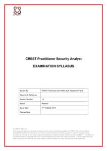 CREST Practitioner Security Analyst EXAMINATION SYLLABUS Issued By  CREST Technical Committee and Assessors Panel