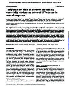 Social Cognitive and Affective Neuroscience Advance Access published April 13, 2010 doi:scan/nsq028 SCANof 8  Temperament trait of sensory processing