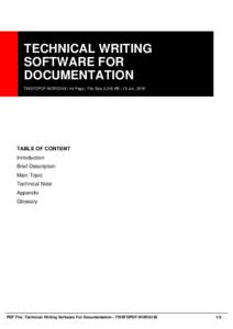 TECHNICAL WRITING SOFTWARE FOR DOCUMENTATION TWSFDPDF-WORG158 | 44 Page | File Size 2,316 KB | 13 Jun, 2016  TABLE OF CONTENT