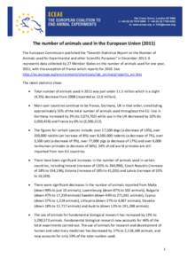 The number of animals used in the European UnionThe European Commission published the “Seventh Statistical Report on the Number of Animals used for Experimental and other Scientific Purposes” in December 2013