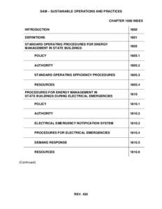 SAM – SUSTAINABLE OPERATIONS AND PRACTICES CHAPTER 1800 INDEX INTRODUCTION 1800