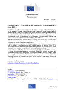 EUROPEAN COMMISSION  PRESS RELEASE Brussels, 3 June[removed]The European Union at the G7 Summit in Brussels on 4-5