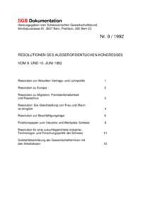 SGB Dokumentation Herausgegeben vom Schweizerischen Gewerkschaftsbund Monbijoustrasse 61, 3007 Bern, Postfach, 300 Bern 23 Nr[removed]