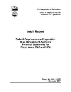 U.S. Department of Agriculture Office of Inspector General Financial & IT Operations Audit Report Federal Crop Insurance Corporation