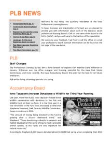 PLB NEWS In this issue: • Accountancy Board (pg. 1)