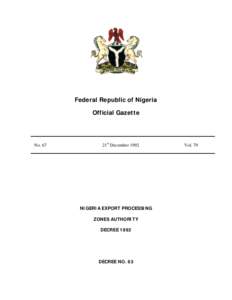 Federal Republic of Nigeria Official Gazette No. 67  21st December 1992