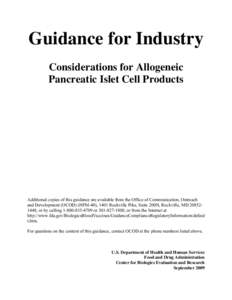 Guidance for Industry: Considerations for Allogeneic Pancreatic Islet Cell Products