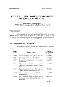 For information  PWSCI[removed]NOTE FOR PUBLIC WORKS SUBCOMMITTEE OF FINANCE COMMITTEE