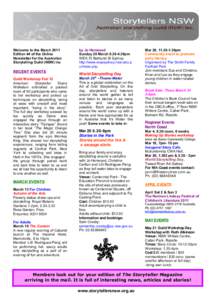 Welcome to the March 2011 Edition 44 of the Online Newsletter for the Australian Storytelling Guild (NSW) Inc  RECENT EVENTS