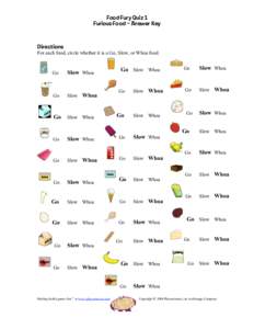 Food Fury Quiz 1 Furious Food – Answer Key Directions For each food, circle whether it is a Go, Slow, or Whoa food.