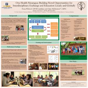 One Health Nicaragua: Building Novel Opportunities for Interdisciplinary Exchange and Education Locally and Globally Fiona Whitton*, DVM Candidate and Haley McDermott**, MPH Paulina Zielinska*** DVM, MPVM, MPH  *UC Davis