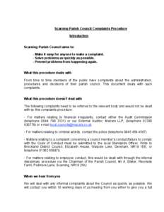 Scarning Parish Council Complaints Procedure Introduction Scarning Parish Council aims to: