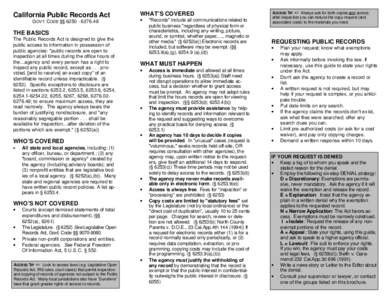 Law / California Public Records Act / Accountability / Right to Information Act / Freedom of Information Act / Public records / Criminal record / Subpoena duces tecum / United States Department of Justice v. Reporters Committee for Freedom of the Press / Freedom of information legislation / Freedom of information in the United States / Information