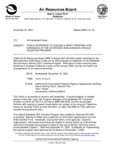 MS Mailout: [removed]Public Workshop to Discuss a Draft Proposal For Expansion Of The Statewide Zero-Emission Vehicle Incentive