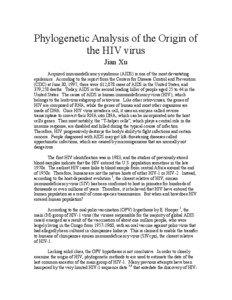 Phylogenetic Analysis of the Origin of the HIV virus Jian Xu