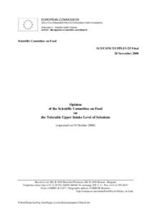 EUROPEAN COMMISSION HEALTH & CONSUMER PROTECTION DIRECTORATE-GENERAL Directorate C - Scientific Health Opinions Unit C3 - Management of scientific committees II  Scientific Committee on Food