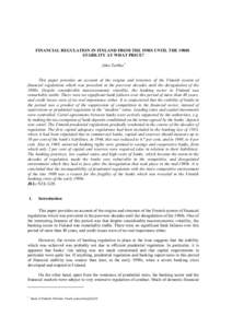 Financial regulation in Finland from the 1950s until the 1980s: Stability at what price?
