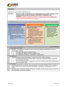 HS-LS2-5 Students who demonstrate understanding can: HS-LS2-5. Develop a model to illustrate the role of photosynthesis and cellular respiration in the cycling of carbon among the biosphere, atmosphere, hydrosphere, and