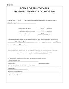 [removed]NOTICE OF 2014 TAX YEAR PROPOSED PROPERTY TAX RATE FOR City of Orange, Texas