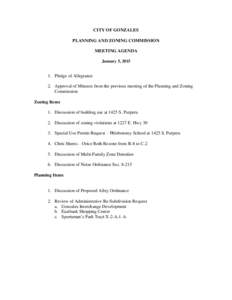 CITY OF GONZALES PLANNING AND ZONING COMMISSION MEETING AGENDA January 5, [removed]Pledge of Allegiance