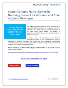 Starter Cultures Market Driven by Declining Demand for Alcoholic and NonAlcoholic Beverages “The North American starter culture market is projected to grow at a CAGR of 5.9%, from