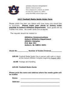 AUBURN ATHLETICS DEPARTMENT Athletics Communications 392 S. Donahue Dr. | Auburn, ALP.O. Box 351 | Auburn, AL9800 | AuburnTigers.com