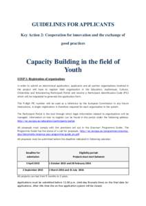 GUIDELINES FOR APPLICANTS Key Action 2: Cooperation for innovation and the exchange of good practices Capacity Building in the field of Youth