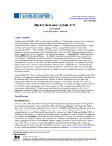 © 2002 Giga Information Group, Inc. Copyright and Material Usage Guidelines March 19, 2002  Market Overview Update: ETL