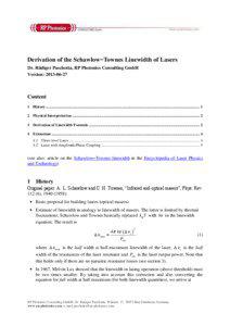 Derivation of the SchawlowTownes Linewidth of Lasers Dr. Rüdiger Paschotta, RP Photonics Consulting GmbH Version: [removed]