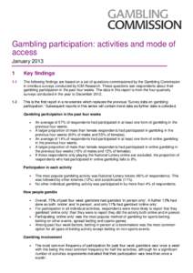 Gambling participation: activities and mode of access January[removed]Key findings