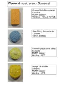 Weekend music event - Somerset Orange Rolls Royce tablet Contains MDMA Ecstasy Wording – ROLLS ROYCE