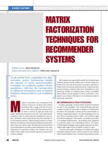 C OV ER F E AT U RE  MATRIX FACTORIZATION TECHNIQUES FOR RECOMMENDER