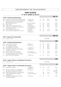 DEPARTEMENT DE PHILOSOPHIE DEMI-LICENCE 1re et 2 e année A, B et C AB1, C1[removed]Problèmes philosophiques CR1