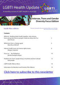 LGBTI Health Update A monthly review of LGBTI Health in Australia