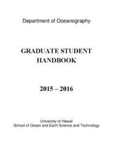 Department of Oceanography  GRADUATE STUDENT HANDBOOK  2015 – 2016