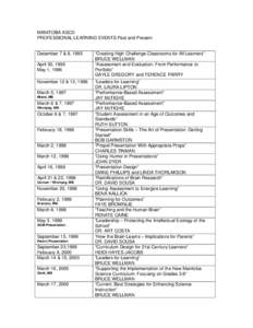 MANITOBA ASCD PROFESSIONAL LEARNING EVENTS Past and Present December 7 & 8, 1995 April 30, 1996 May 1, 1996