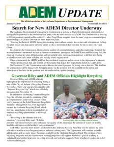 UPDATE January 4, 2010 The official newsletter of the Alabama Department of Environmental Management Volume III, Number 1
