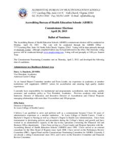 ACCREDITING BUREAU OF HEALTH EDUCATION SCHOOLS 7777 Leesburg Pike, Suite 314 N. · Falls Church, VirginiaTel · Fax · E-Mail:  Accrediting Bureau of Health Education Schoo